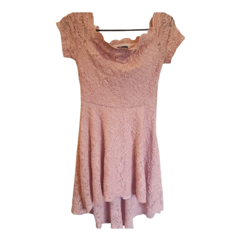 Macy's City Studio Juniors Size 7 Mauve Lace Dress High Lo On/Off Shoulders NWOT